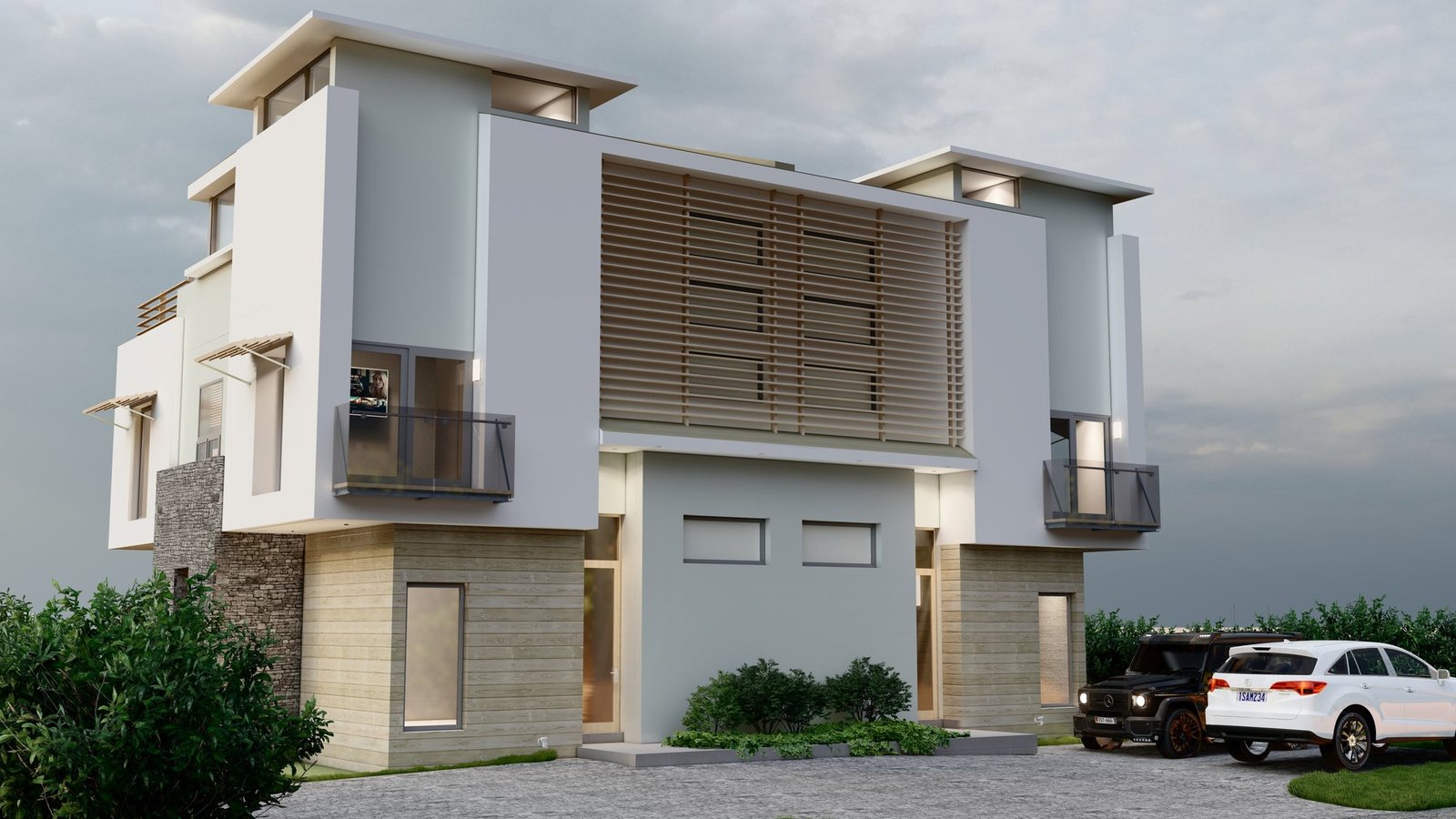 Architectural render of the J&R beachfront duplex on Manse Road, Bodden Town