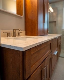Custom bathroom vanity fit-out by J&R Construction