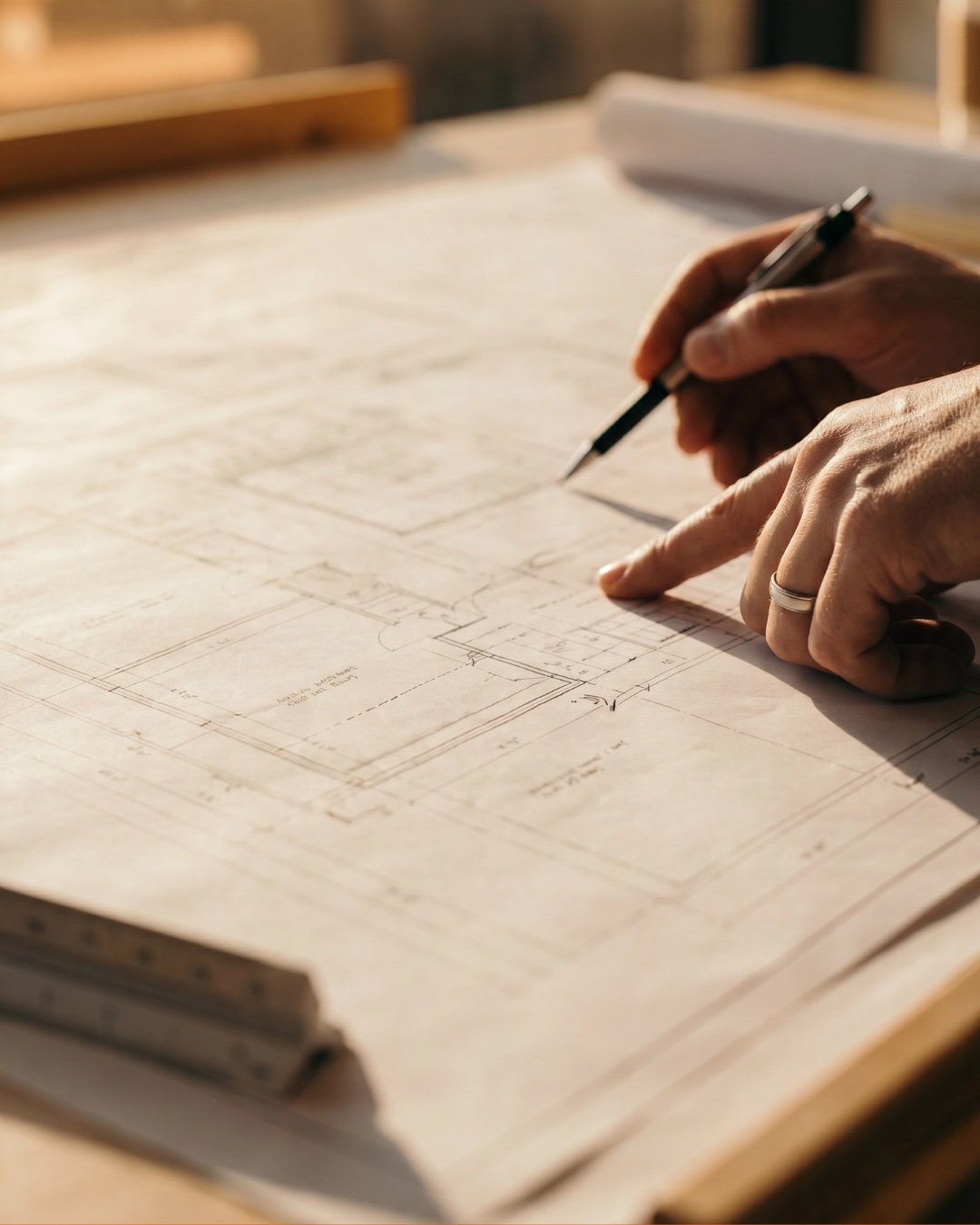 J&R Construction architect marking up building plans
